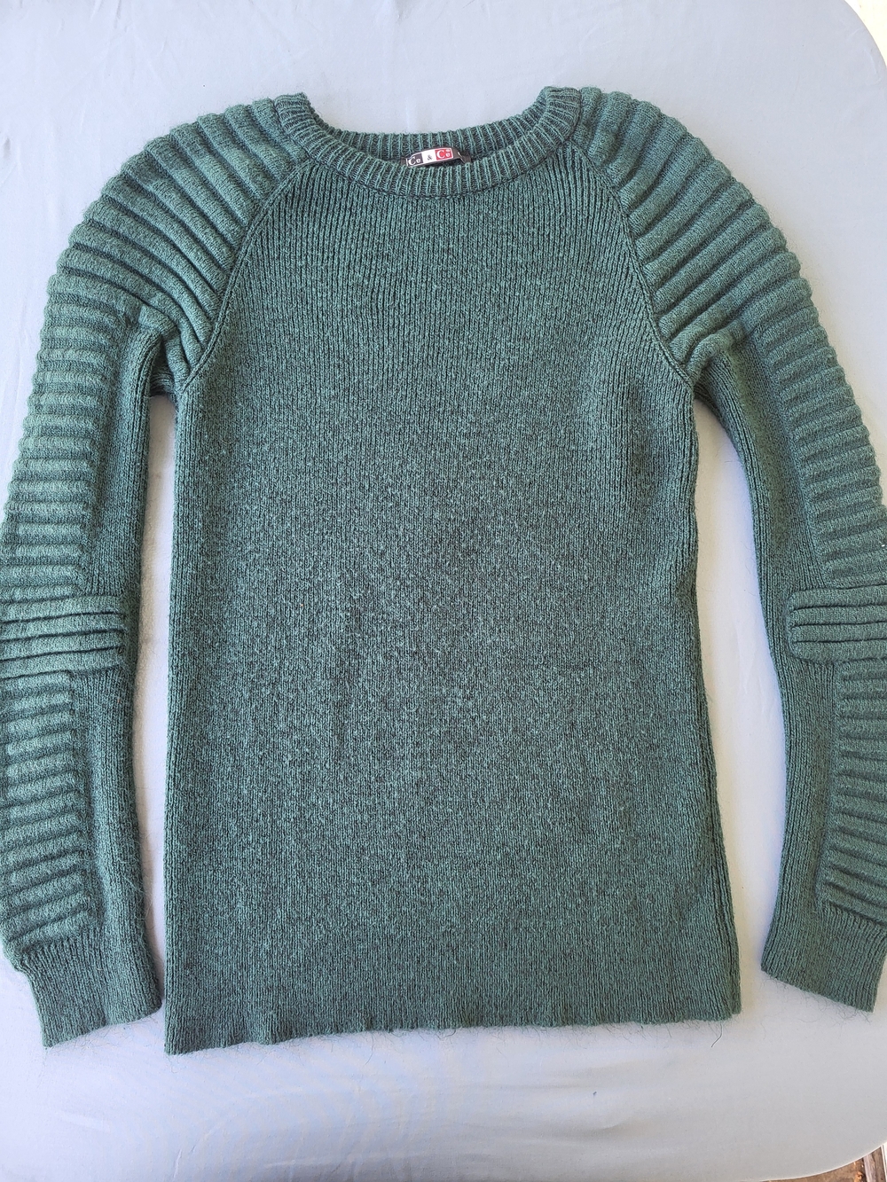 Textured Crewneck Sweater in Teal Green Unisex Large